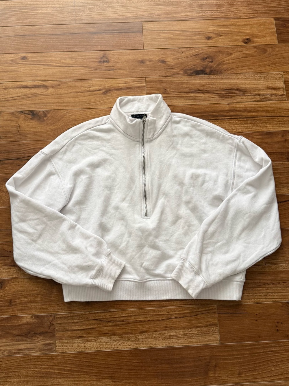 Dynamite White Half-Zip Mock Neck Cropped Fleece Sweatshirt Size Large
